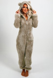 Mono de manga larga con capucha y cremallera de lana de felpa para mujer Otoño Invierno