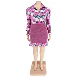 Plus Size Women's Floral Print Long Sleeve Bodycon Dress