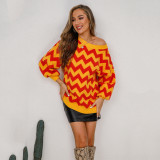 Trend Herbst/Winter Damenpullover Plus Size Pullover Patchwork Loose Rundhals Laternenärmel Pullover