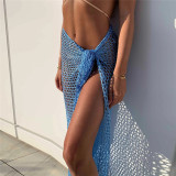 Beach Holidays Sexy See-Through Mesh Cutout Lace-Up Knitting Women's Skirt