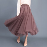 Spring Swing Puffy High Waist Slim Mesh A-line Long Skirt