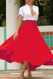 Elegant Women's Solid Color Swing Belted Casual Skirt