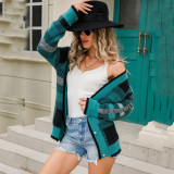 Women Autumn and winter street hipster cardigan knitting Plus Size plush Patchwork Long Sleeve sweater