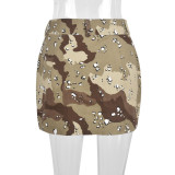 Women's Spring Summer Fashion Camouflage Tassel Pocket Zipper Skirt