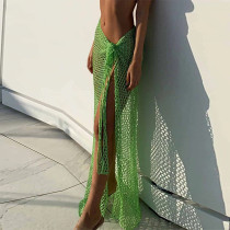 Falda de mujer de punto con cordones y corte de malla transparente sexy de vacaciones en la playa