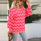 Trend Herbst/Winter Damenpullover Plus Size Pullover Patchwork Loose Rundhals Laternenärmel Pullover