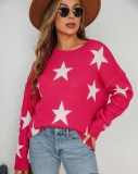 Fall Winter Pullover Elegant Round Neck Plus Size Star Knitting Sweater