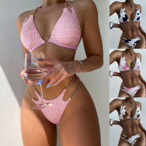 Bikini de cadena para mujerTraje de baño de dos piezas Triángulo de cintura alta Traje de baño de playa