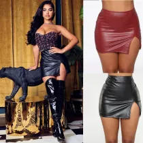 Women's High Waist Bodycon Short Skirts Nightclub pu Leather Zipper Sexy Black Leather Skirts