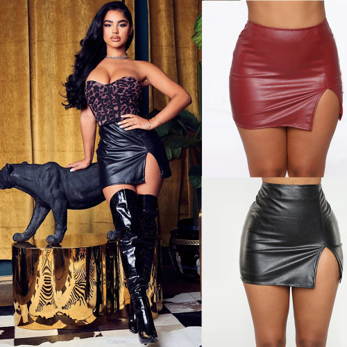 Женская облегающая короткая юбка с высокой талией, ночной клуб, искусственная кожа, молния, сексуальные черные кожаные юбки