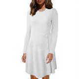 Fall/Winter Slim Fit Solid Color Long Sleeve Ribbed Slit Basic Shirt Dress