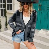 Women Autumn and winter street hipster cardigan knitting Plus Size plush Patchwork Long Sleeve sweater