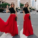 Elegant Solid Color Plus Size High Waist Women's Pleated Long Skirt