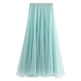 Spring Swing Puffy High Waist Slim Mesh A-line Long Skirt