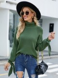 Women's autumn and winter fashion lace-up long sleeve knitting loose pullover turtleneck sweater
