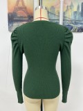 Fall/Winter Long Sleeve Pleated Loose Patchwork Round Neck Knitting Shirt Women's Sweater