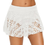 women Solid color lace crochet hollow sexy swimming beach miniskirt