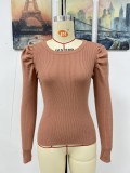 Fall/Winter Long Sleeve Pleated Loose Patchwork Round Neck Knitting Shirt Women's Sweater