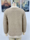 Fall/Winter Striped Fashion Long Sleeve Round Neck Knitting Loose Patchwork Pullover Women Sweater