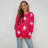 Suéter de tricô estrela outono inverno elegante gola redonda plus size