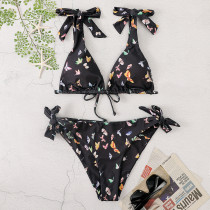 Bloemenzwempak Vlinderprint Lace-Up Dames Tweedelige Bikini Badmode