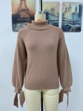 Women's autumn and winter fashion lace-up long sleeve knitting loose pullover turtleneck sweater
