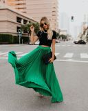 Elegant Solid Color Plus Size High Waist Women's Pleated Long Skirt