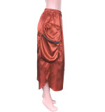 Women's Solid Color Reflective Elastic Waist Large Pocket Loose Skirt