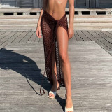 Beach Holidays Sexy See-Through Mesh Cutout Lace-Up Knitting Women's Skirt