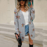 Autumn and winter Long Sleeve street hipster mid-length cardigan five-pointed star fashion Plus Size Knitting jacket