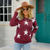 Suéter de tricô estrela outono inverno elegante gola redonda plus size