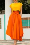 Elegant Women's Solid Color Swing Belted Casual Skirt