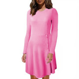 Fall/Winter Slim Fit Solid Color Long Sleeve Ribbed Slit Basic Shirt Dress