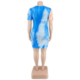 Plus Size Women's Contrast Irregular Print Summer Short Sleeve Casual Dress