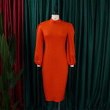 Plus Size Women Solid Color cut out sleeve bodycon Dress