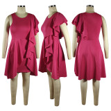 Spring/Summer Women's Solid Color Stiff Ruffle Irregular Tank Dress Midi Skirt