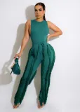 Women's Two Piece Tassel Pants Sleeveless Casual Two Piece Set