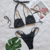 Sexy Removable Pad Bikini Crystal Diamond Swimsuit Bandage Cutout High Waist Two Pieces Swimsuit