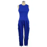 Women's Two Piece Tassel Pants Sleeveless Casual Two Piece Set