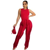 Women's Two Piece Tassel Pants Sleeveless Casual Two Piece Set
