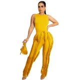Women's Two Piece Tassel Pants Sleeveless Casual Two Piece Set
