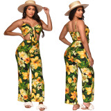 Summer Women's Fashion Print Sling Wide Leg Pants Two Piece Set