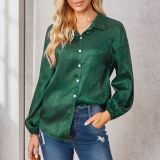 Women's Fall Shirts Women's Fashion Print Turndown Collar Loose Shirt