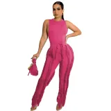 Women's Two Piece Tassel Pants Sleeveless Casual Two Piece Set