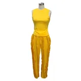 Women's Two Piece Tassel Pants Sleeveless Casual Two Piece Set