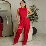 Women's Two Piece Tassel Pants Sleeveless Casual Two Piece Set