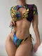 Printed Two Pieces Short Sleeves O-Ring bikini