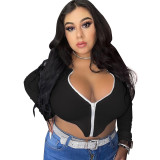 Plus Size Women's Solid Color Irregular Sexy Zip Ribbed Top