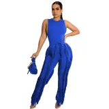 Women's Two Piece Tassel Pants Sleeveless Casual Two Piece Set