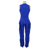 Women's Two Piece Tassel Pants Sleeveless Casual Two Piece Set